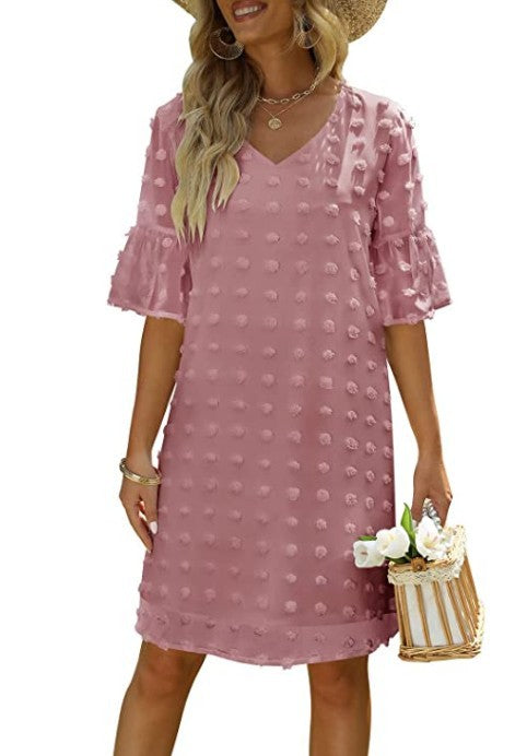 Vestido Corto Chifon Lunares Mujer Elegante Trabajo