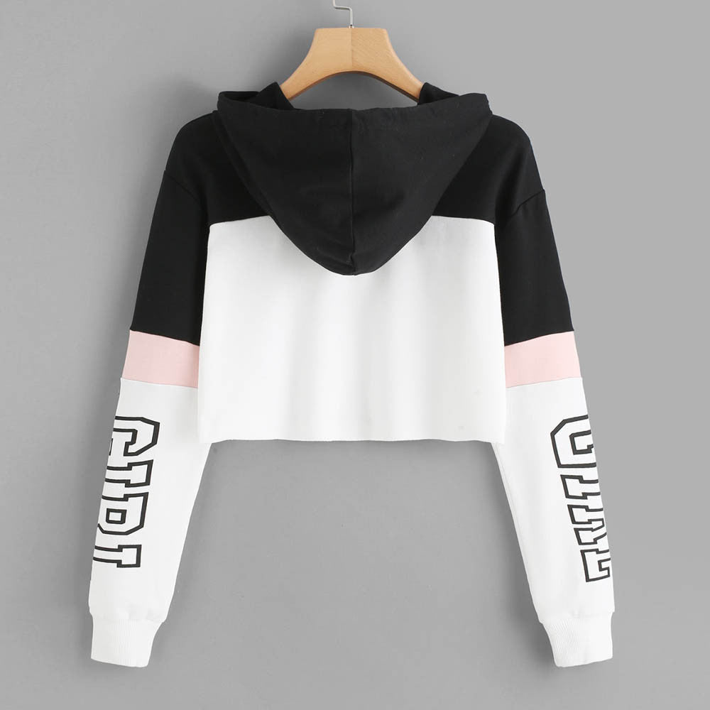 Sudadera Crop con Capucha Mujer Patchwork