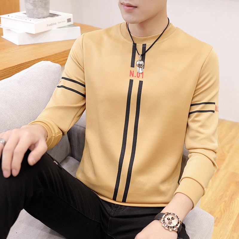 Camiseta Manga Larga Hombre Estampado Rayas Cuello Redondo - Irina Shop