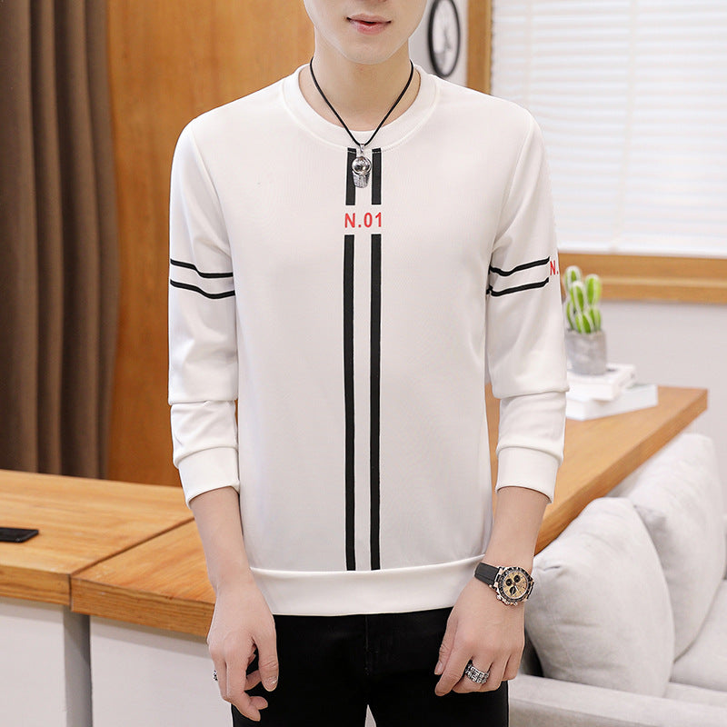 Camiseta Manga Larga Hombre Estampado Rayas Cuello Redondo