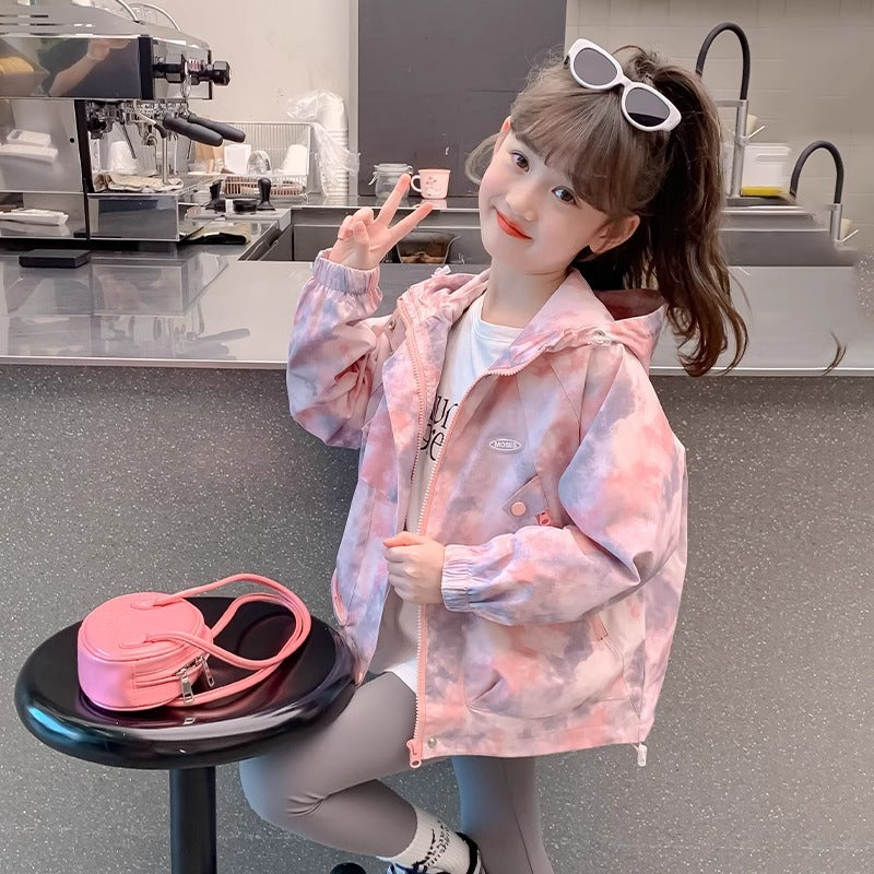 Chaqueta Cortavientos Niña con Capucha Rosa y Morada
