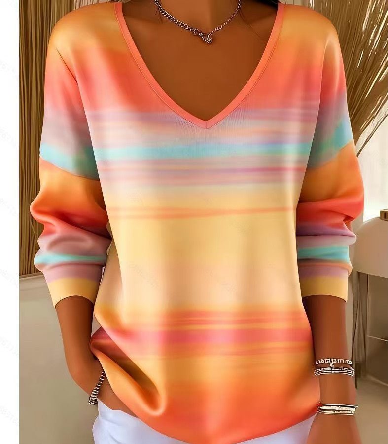 Top Mujer Manga Larga Estampado 3D Hombros Caídos Cuello V - Irina Shop
