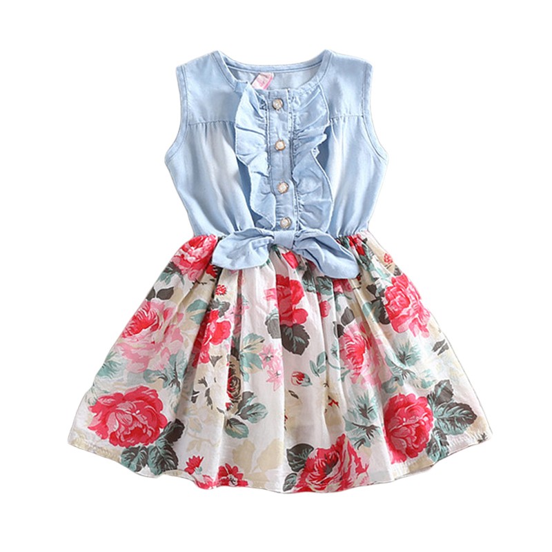 Vestido vaquero niña floral sin mangas verano