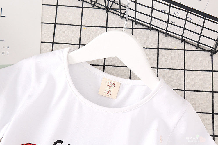 Conjunto Niña Verano - Camiseta Blanca y Falda Vaquera