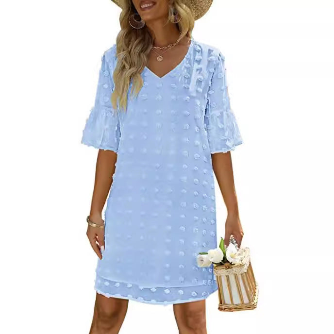 Vestido Corto Chifon Lunares Mujer Elegante Trabajo
