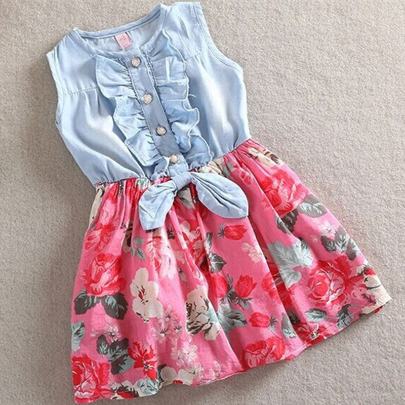 Vestido vaquero niña floral sin mangas verano
