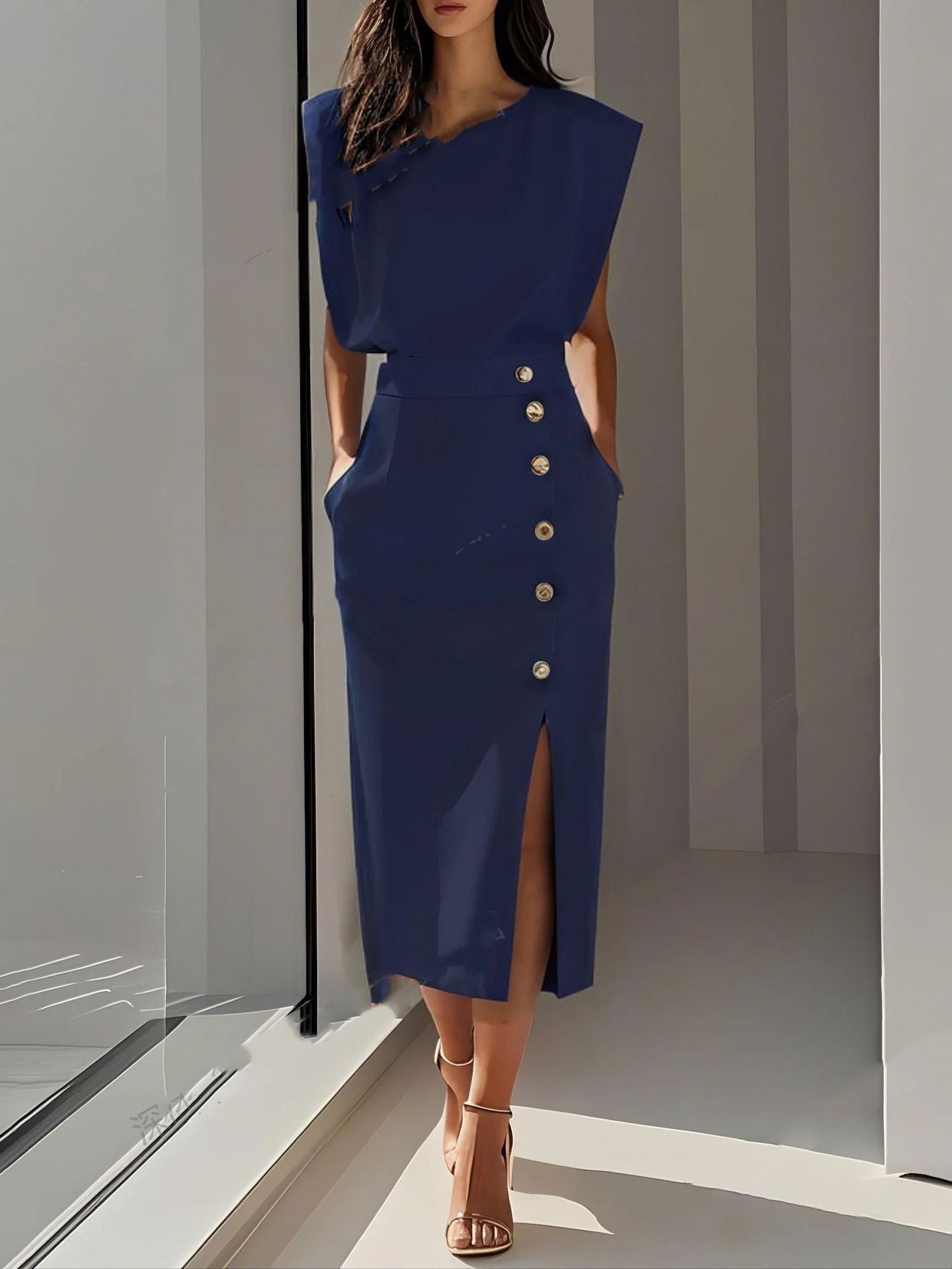Vestido Verano Mujer Midi Sin Mangas Botones Casual