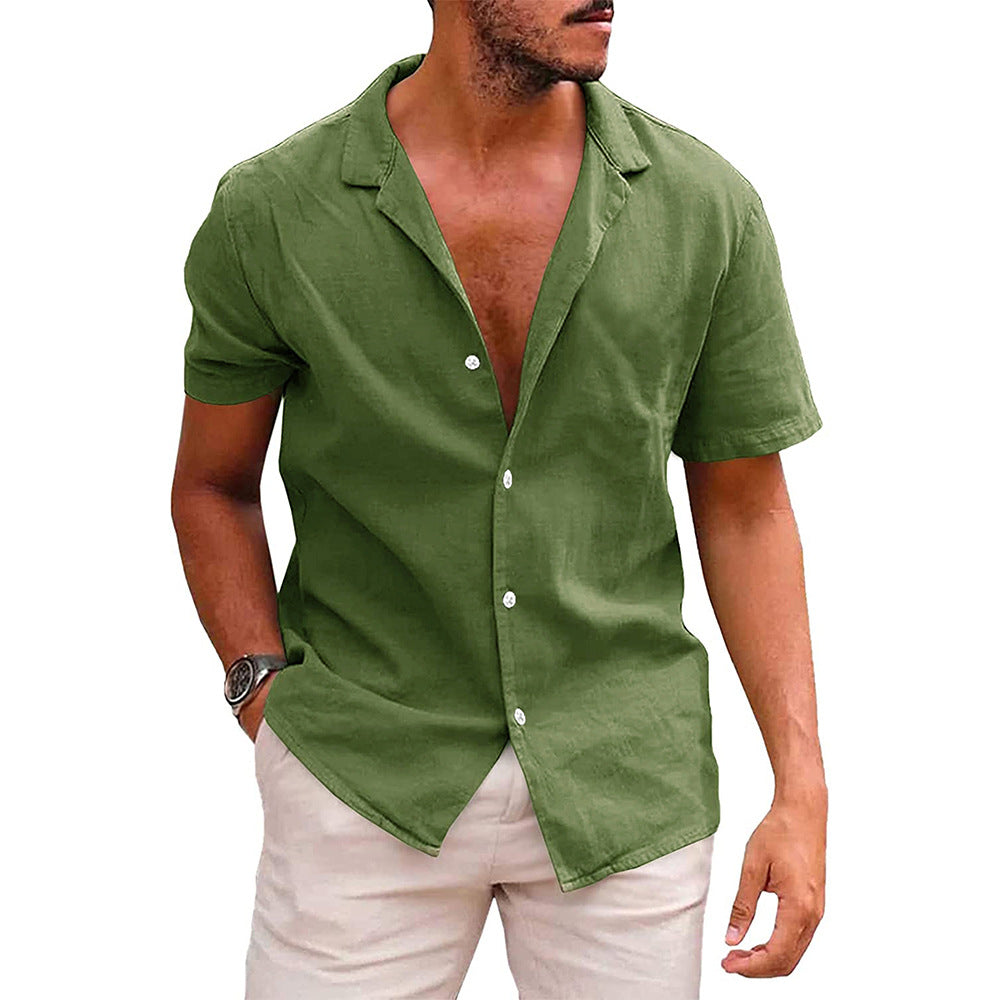Camisa Lino Hombre Manga Corta Casual Suelta Verano