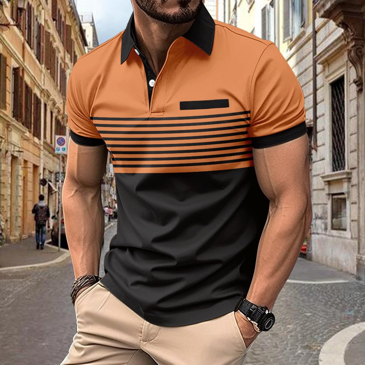 Camisa Casual Hombre a Rayas con Bolsillo — Tallas S a XXXL