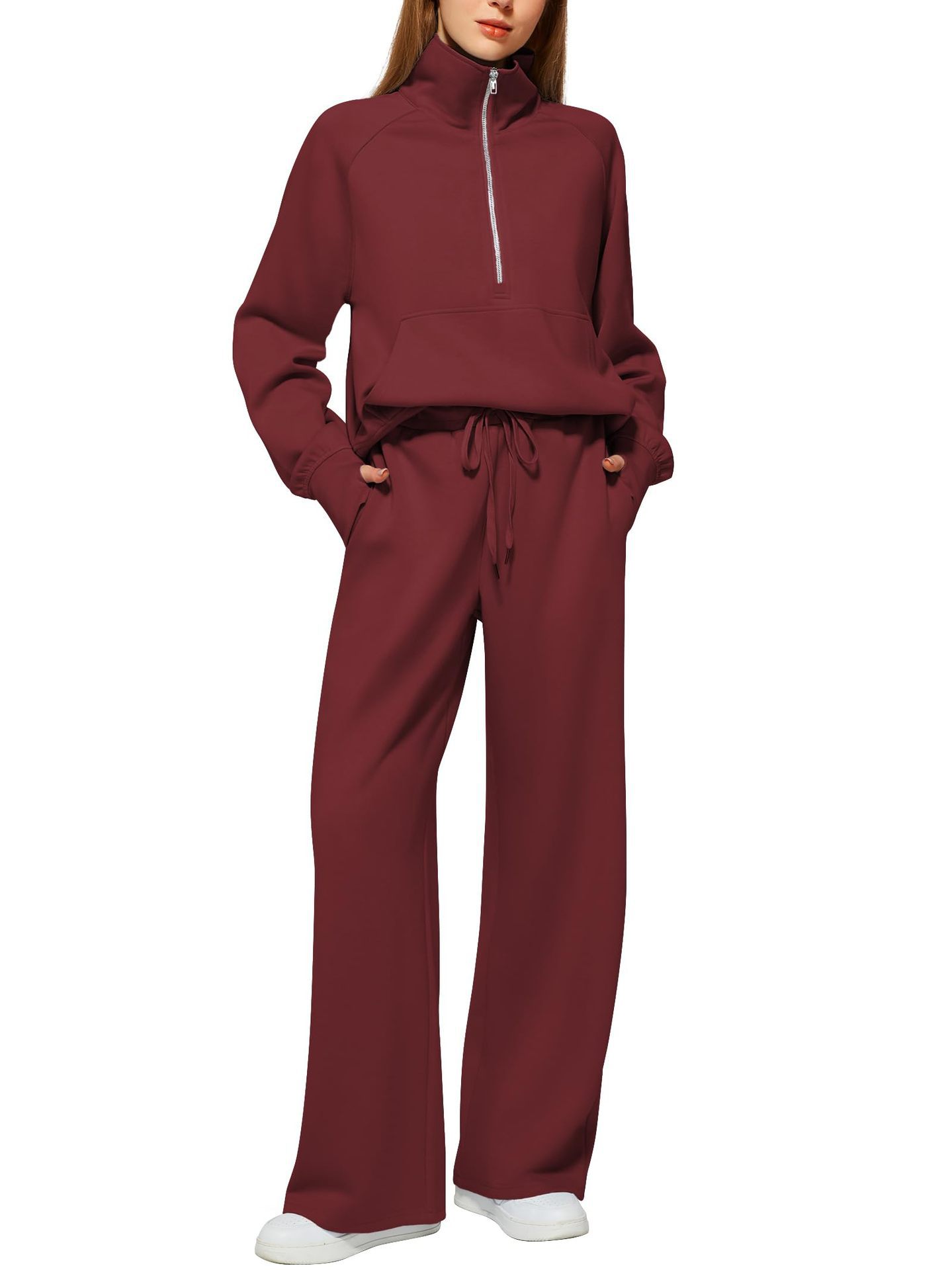 vConjunto Mujer Sudadera Media Cremallera y Pantalón Pierna Ancha