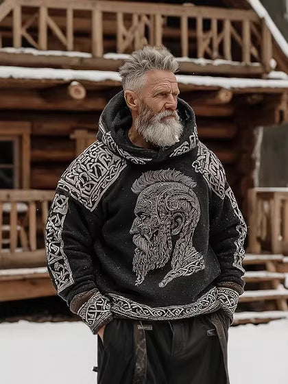 Sudadera con Capucha Hombre Estampado Vikingo | Casual