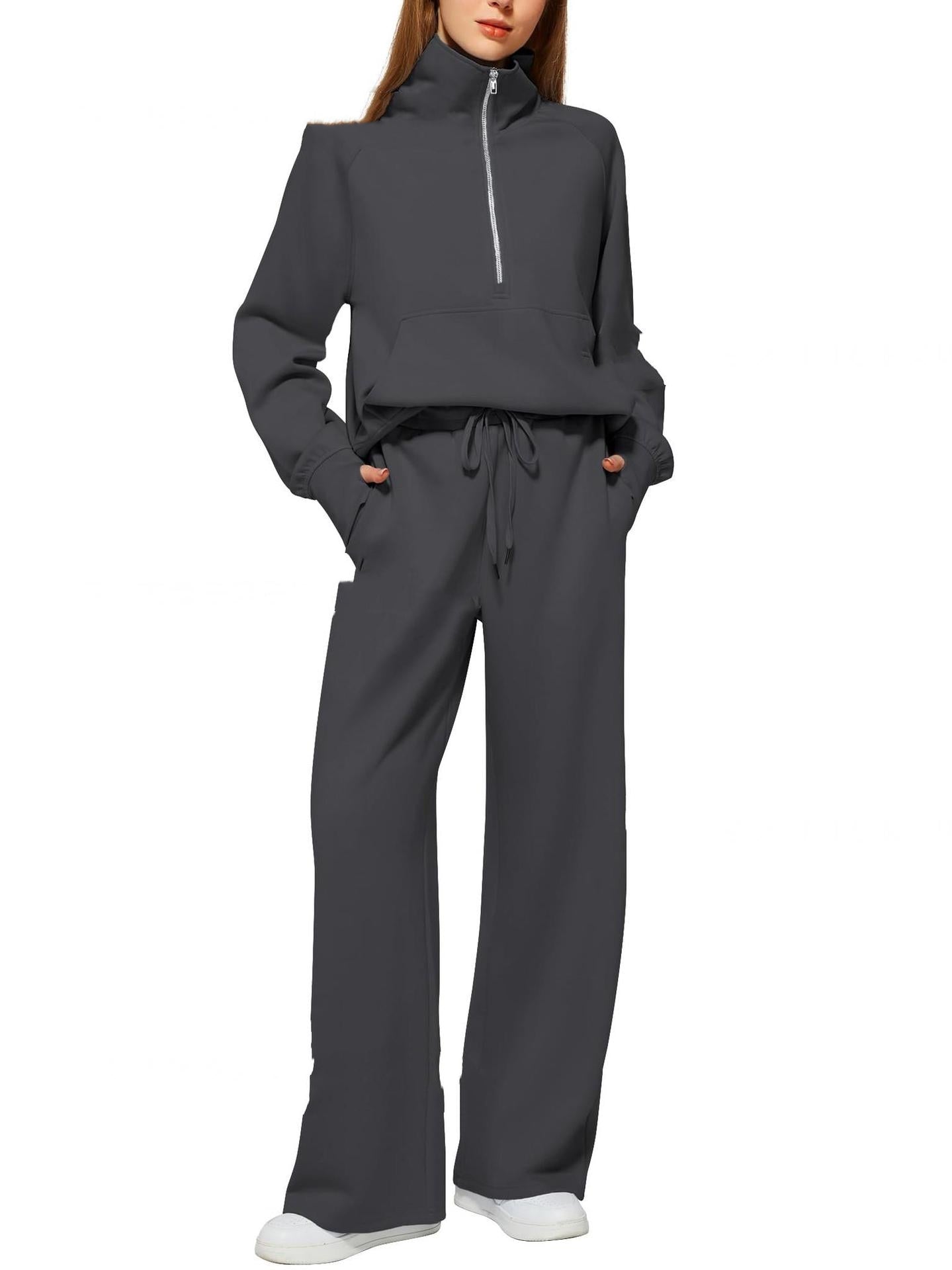 Conjunto Mujer Sudadera Media Cremallera y Pantalón Pierna Ancha