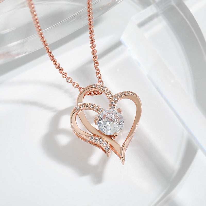 Collar Corazon Mujer Circones - Doble Amor Oro Blanco y Rosa