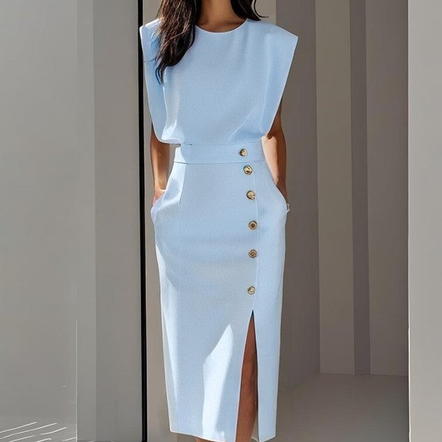 Vestido Verano Mujer Midi Sin Mangas Botones Casual