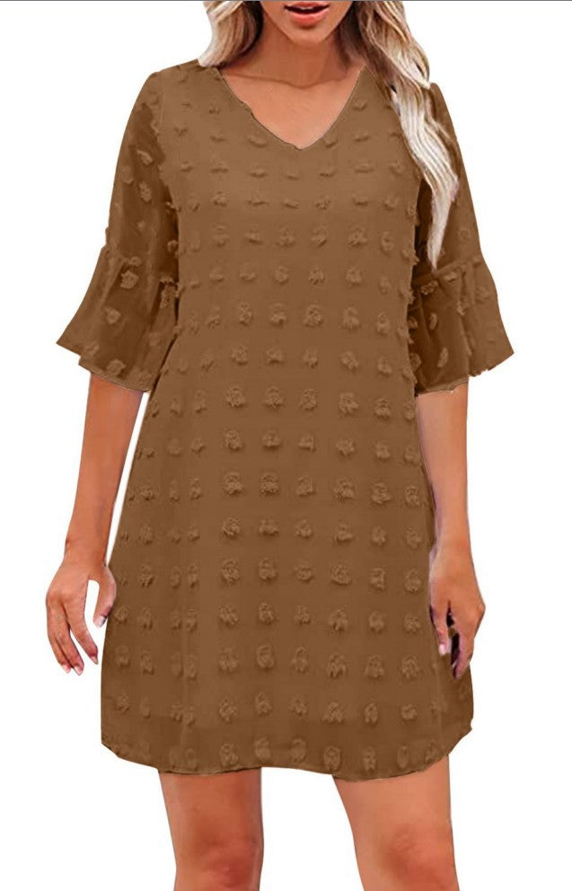 Vestido Corto Chifon Lunares Mujer Elegante Trabajo