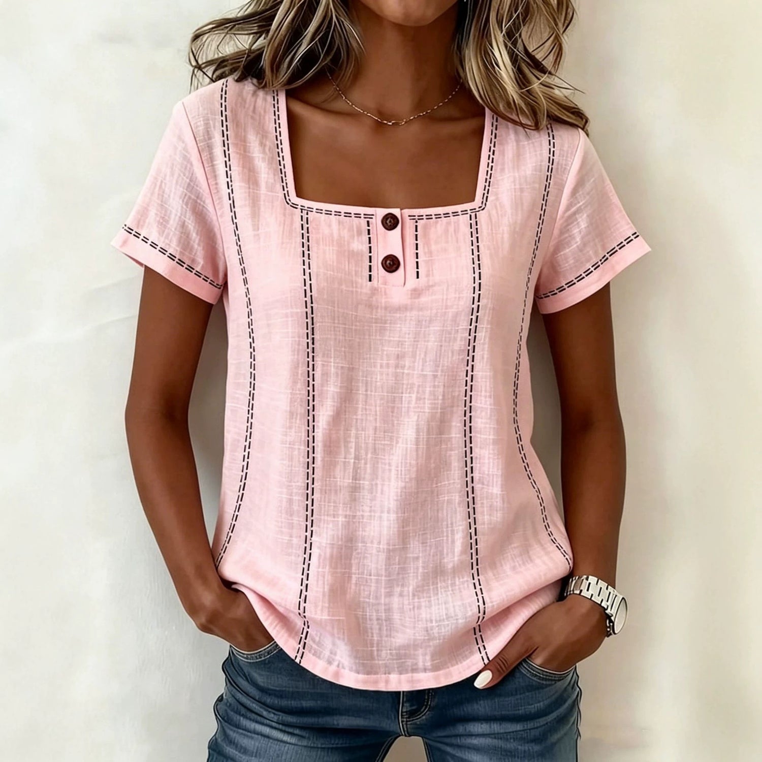 Camisa Mujer Manga Corta Estampada | Casual Holgada con Botón