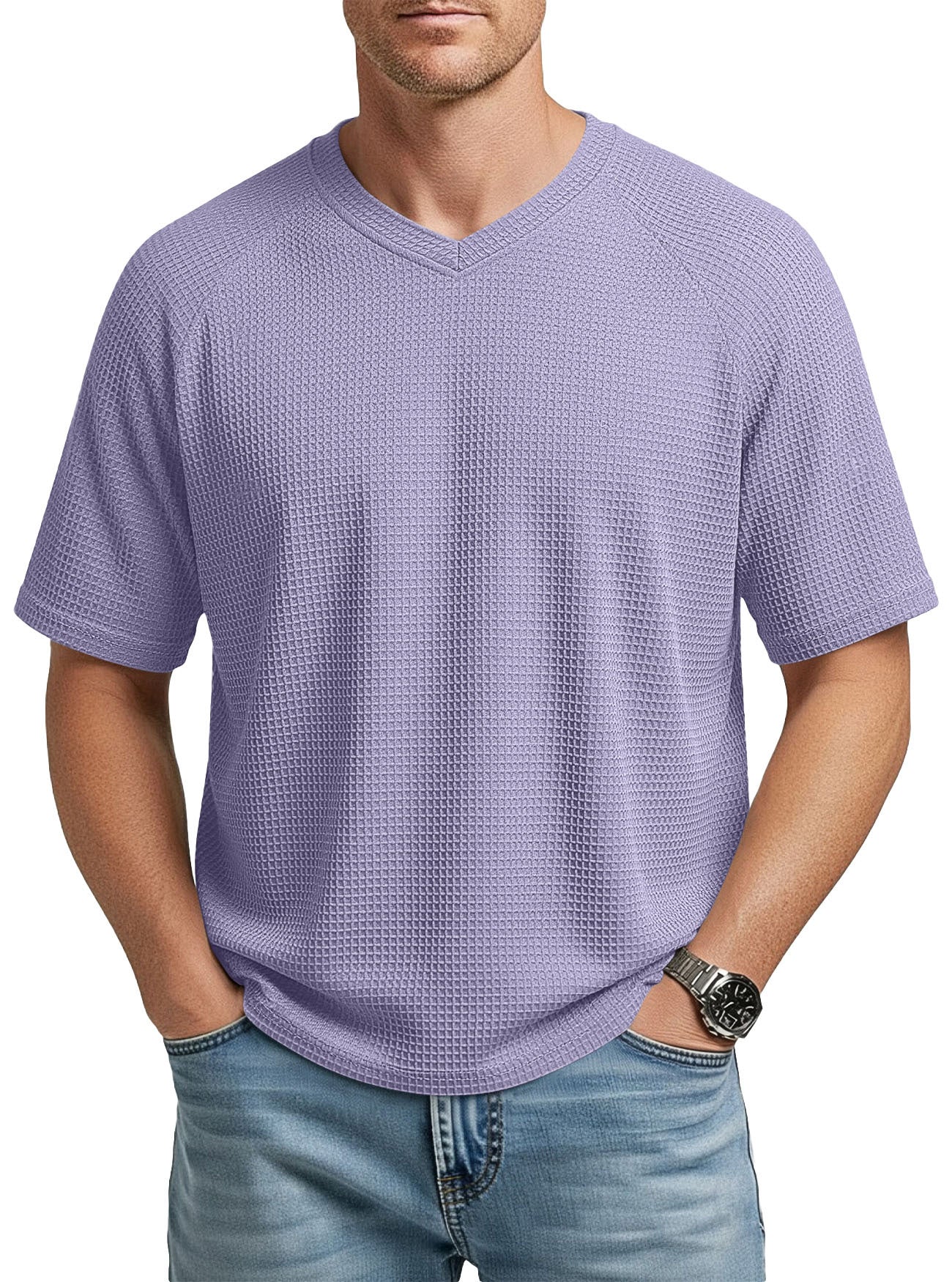 Camiseta Hombre Manga Corta Cuello V Waffle