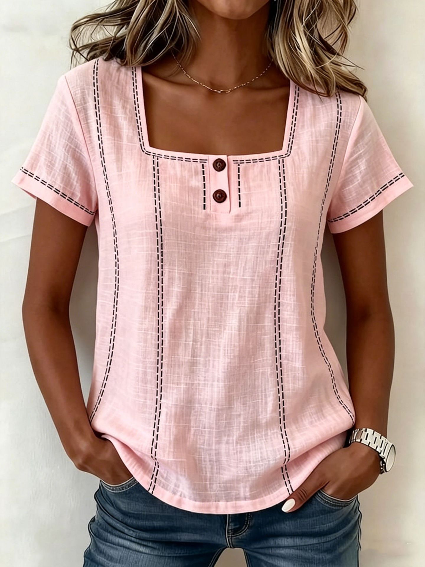 Camisa Mujer Manga Corta Estampada | Casual Holgada con Botón