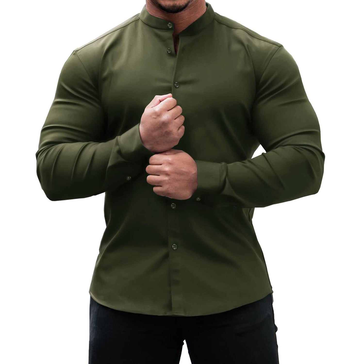 Camisa manga larga hombre casual slim fit color sólido
