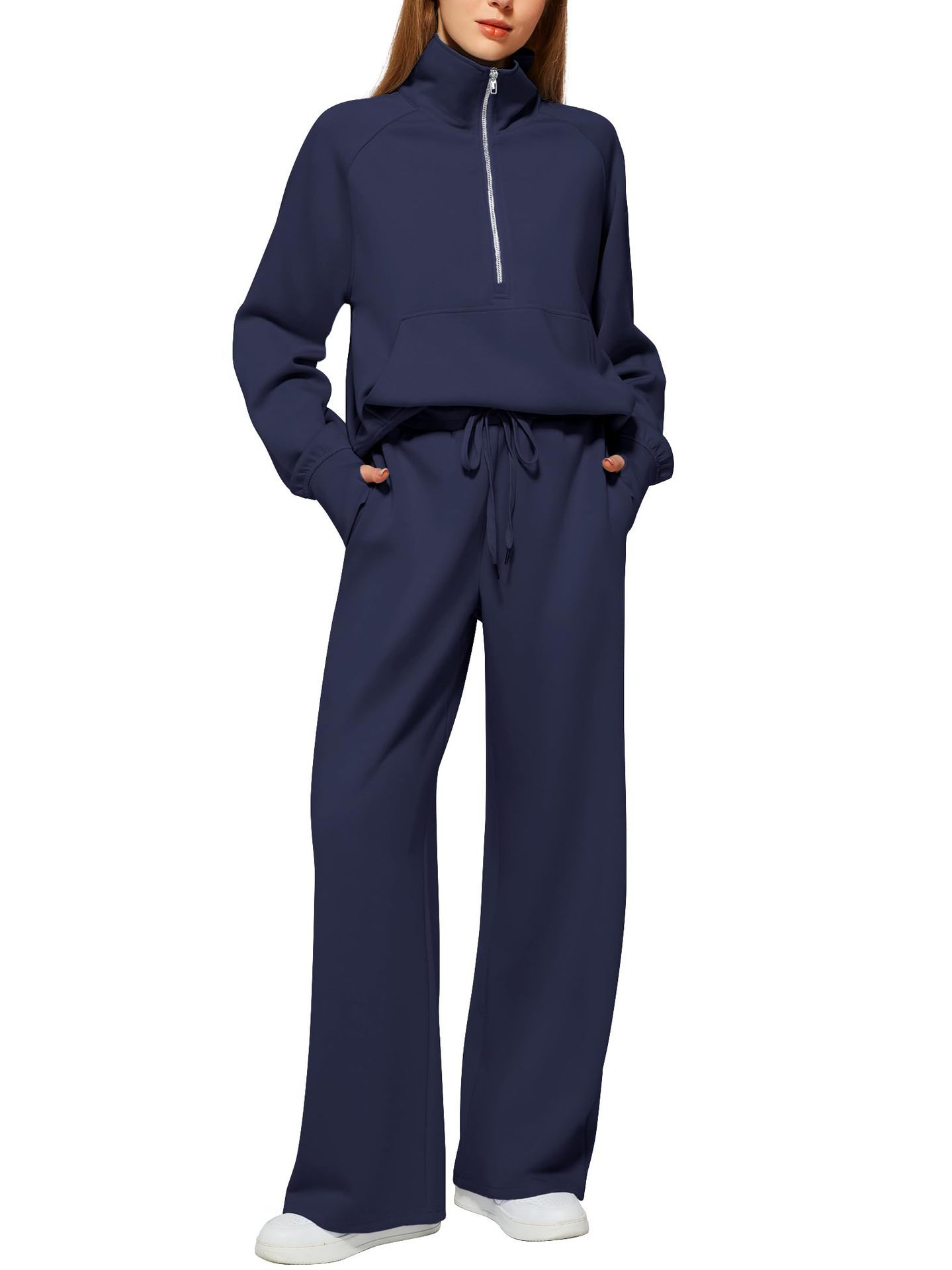 Conjunto Mujer Sudadera Media Cremallera y Pantalón Pierna Ancha