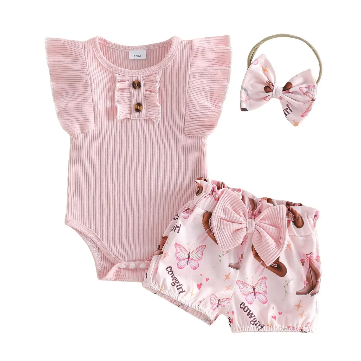 Conjunto 3 Piezas Bebé Niña Floral con Lazo