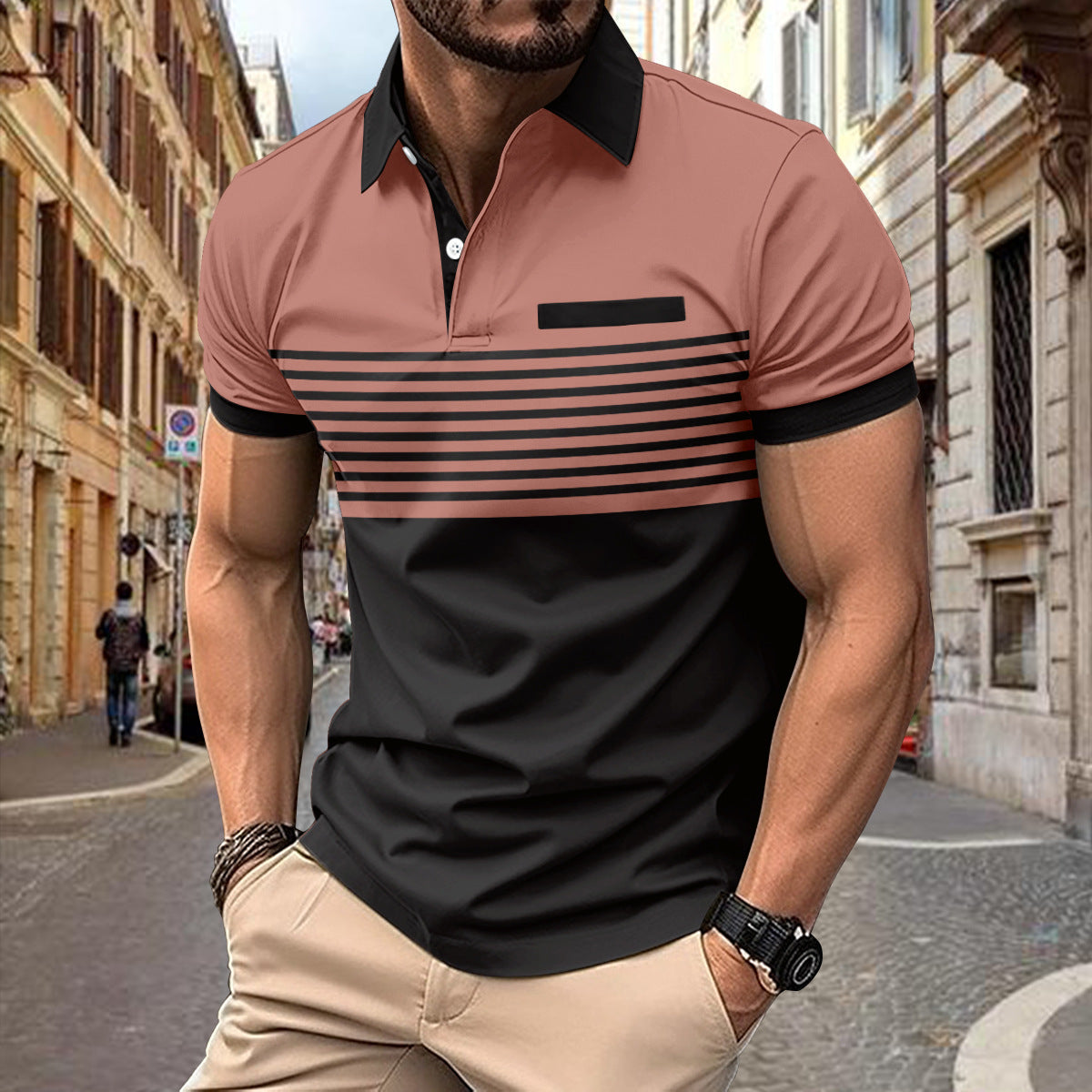 Camisa Casual Hombre a Rayas con Bolsillo — Tallas S a XXXL