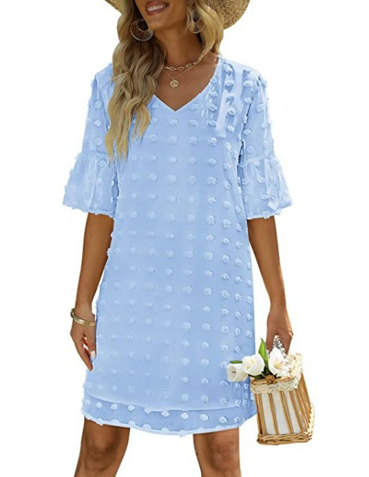 Vestido Corto Chifon Lunares Mujer Elegante Trabajo