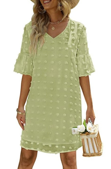 Vestido Corto Chifon Lunares Mujer Elegante Trabajo