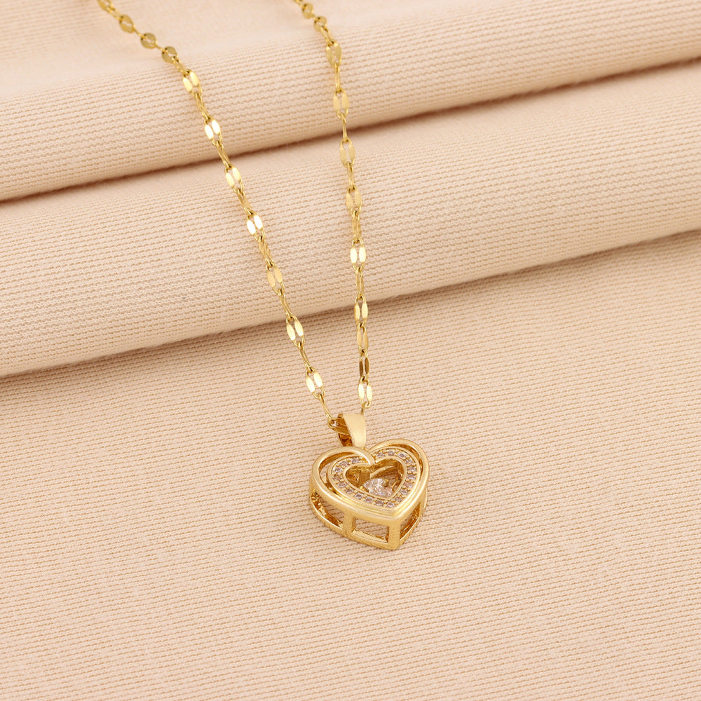 Collar Doble Capa Corazon Rhinestones Acero Titanio Mujer