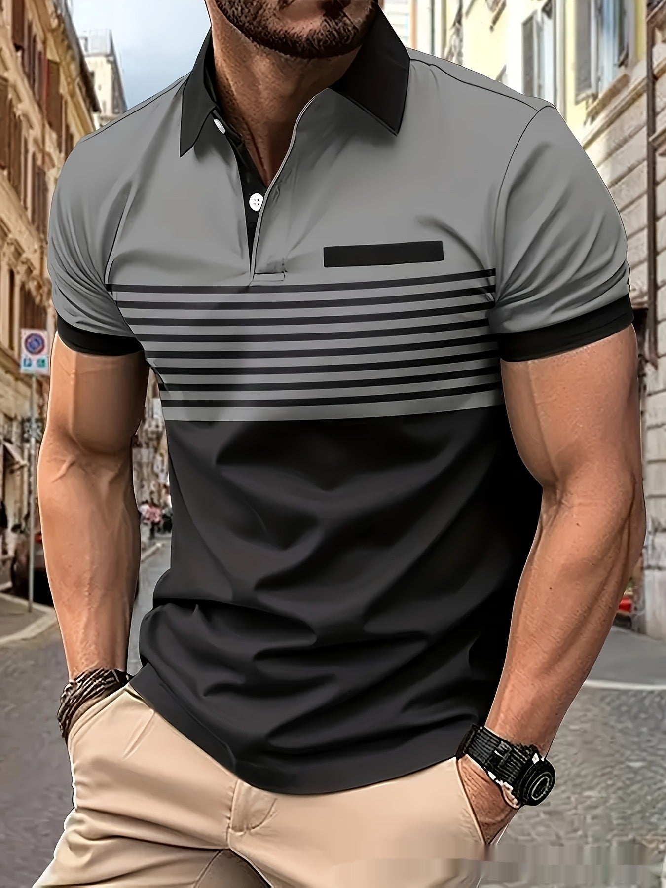 Camisa Casual Hombre a Rayas con Bolsillo — Tallas S a XXXL