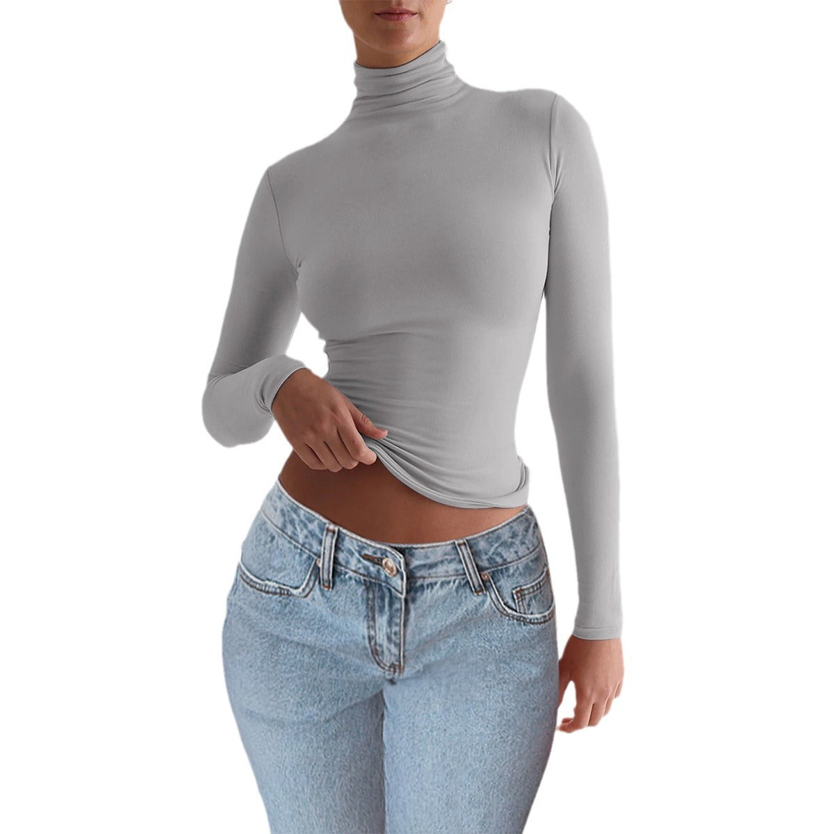 Camiseta Cuello Alto Mujer Y2K Ajustada Manga Larga