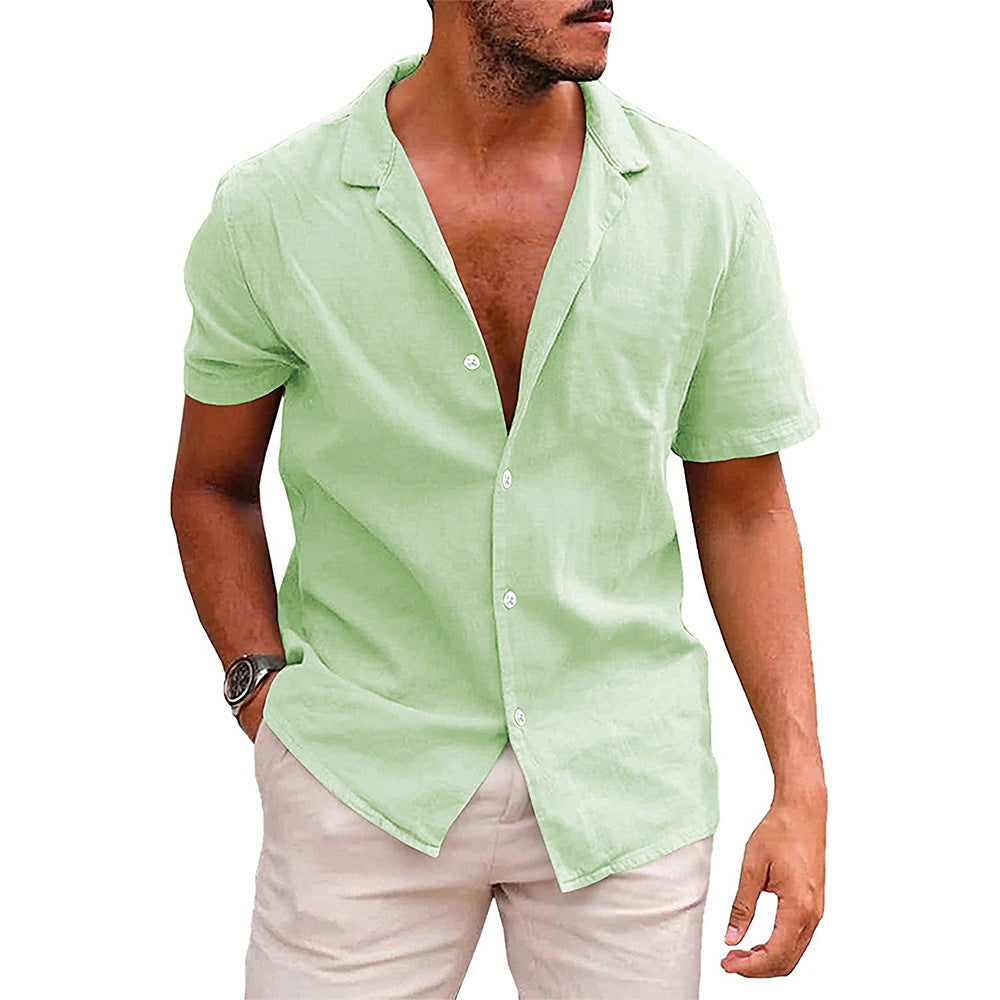 Camisa Lino Hombre Manga Corta Casual Suelta Verano