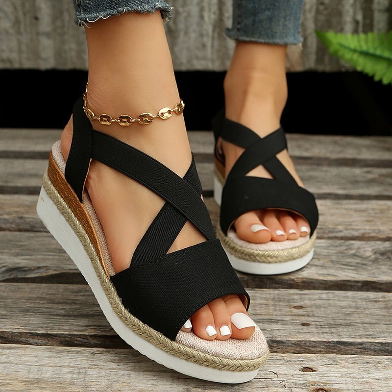 Sandalias Cuña Mujer con Tira Cruzada y Plataforma - Irina Shop