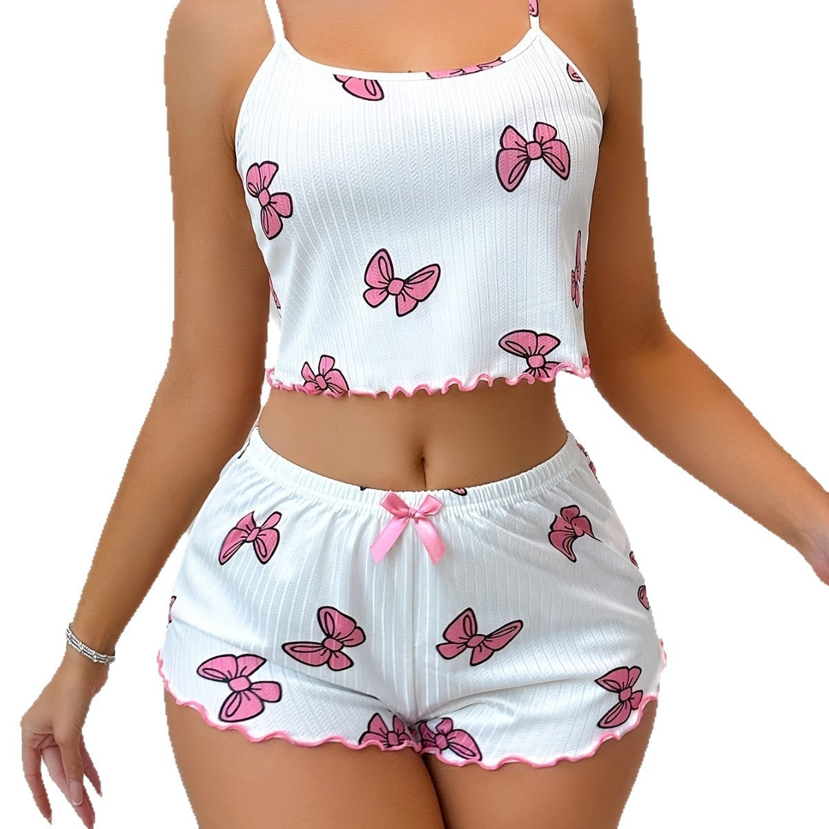 Conjunto Pijama Mujer Verano | Top y Short Tirantes Lazo