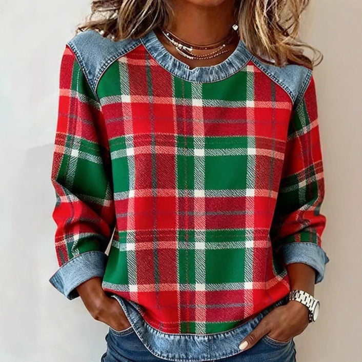 Sudadera Patchwork Denim Cuello Redondo | Moda Única