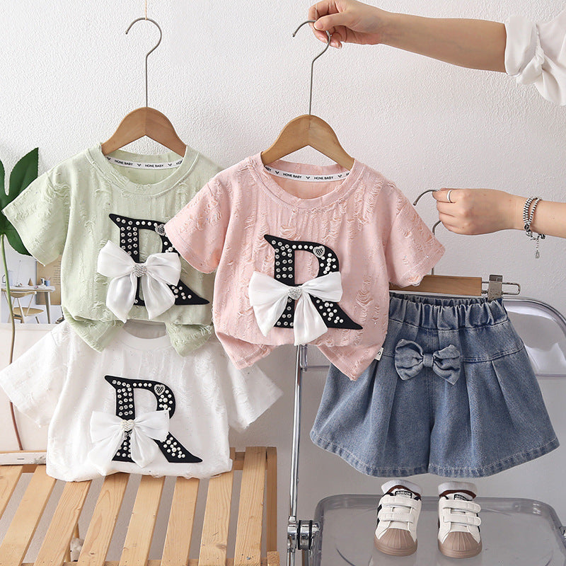 Conjunto Niña Shorts Lazo y Camiseta | Verano Algodón