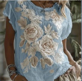 Top Mujer Manga Corta Hombros Caídos — Diseño Jacquard - Irina Shop