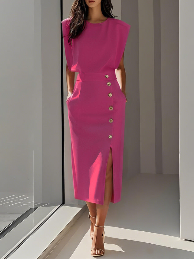 Vestido Verano Mujer Midi Sin Mangas Botones Casual