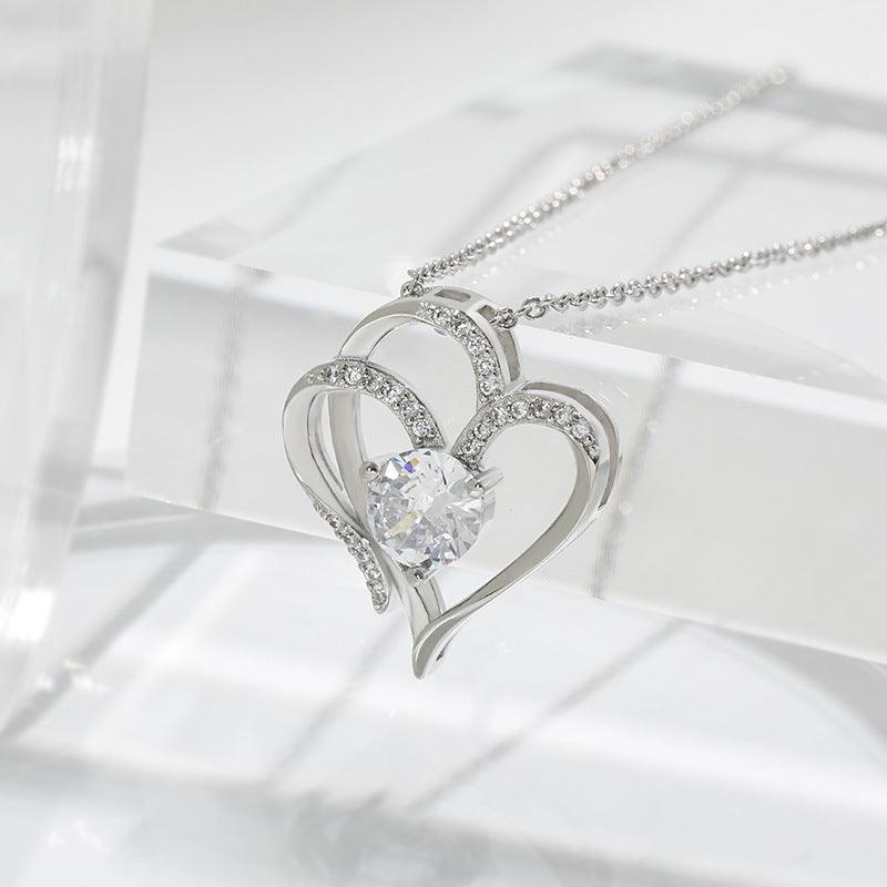 Collar Corazon Mujer Circones - Doble Amor Oro Blanco y Rosa