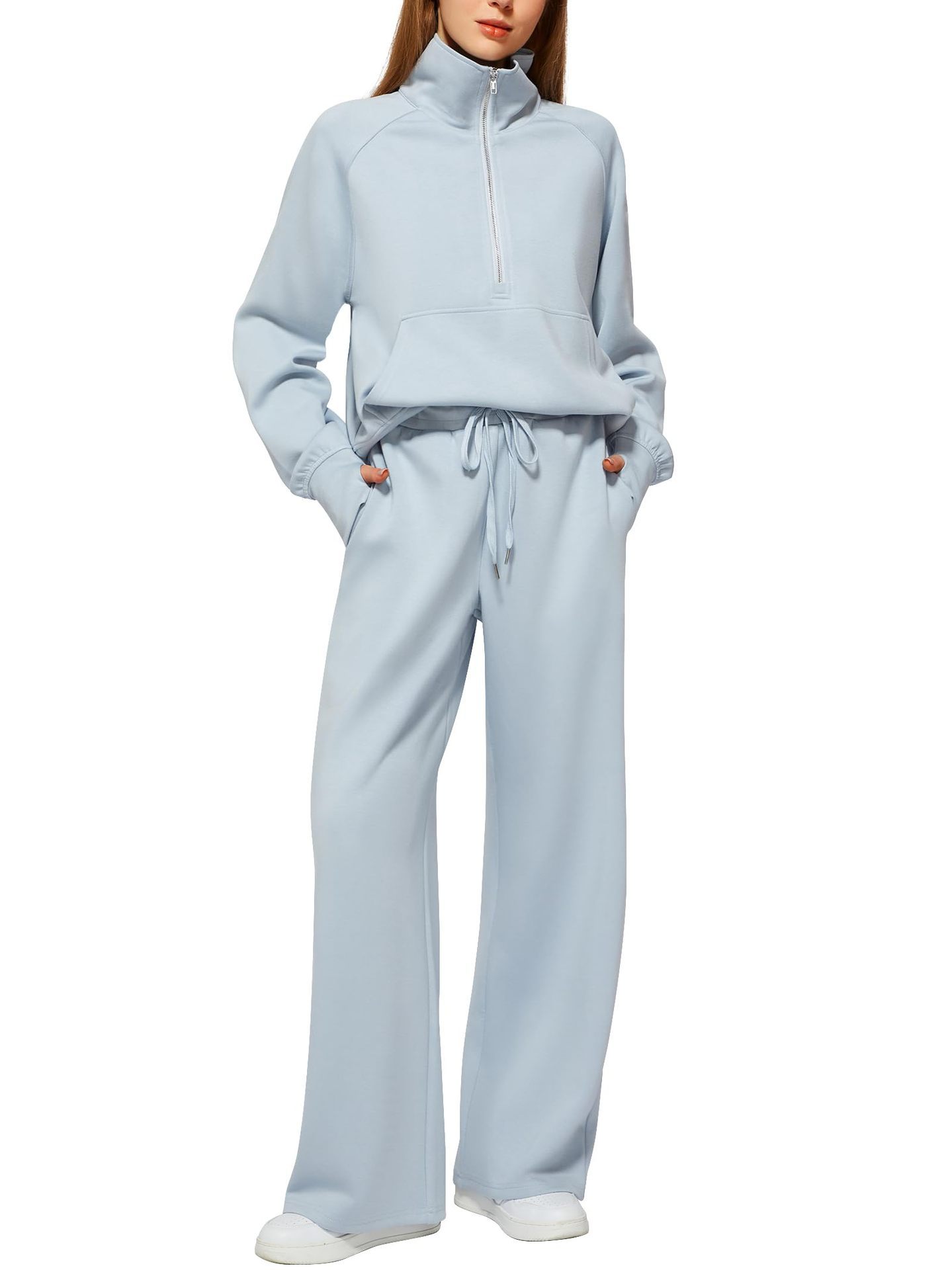 Conjunto Mujer Sudadera Media Cremallera y Pantalón Pierna Ancha