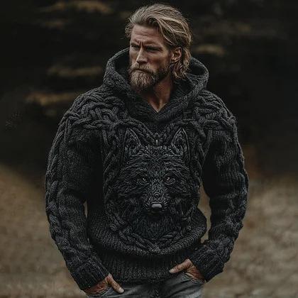 Sudadera con Capucha Hombre Estampado Vikingo | Casual