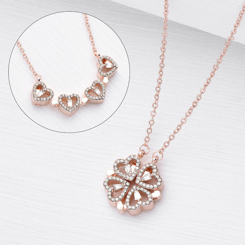 Collar Colgante Trébol Cuatro Hojas Corazón Magnético Mujer