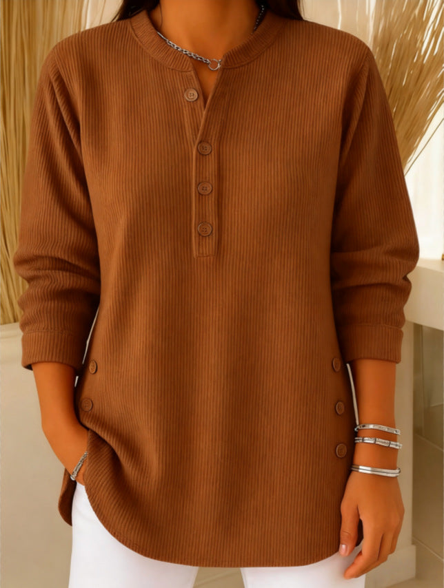Jersey Mujer Cuello V Botones Manga Larga | Color Liso