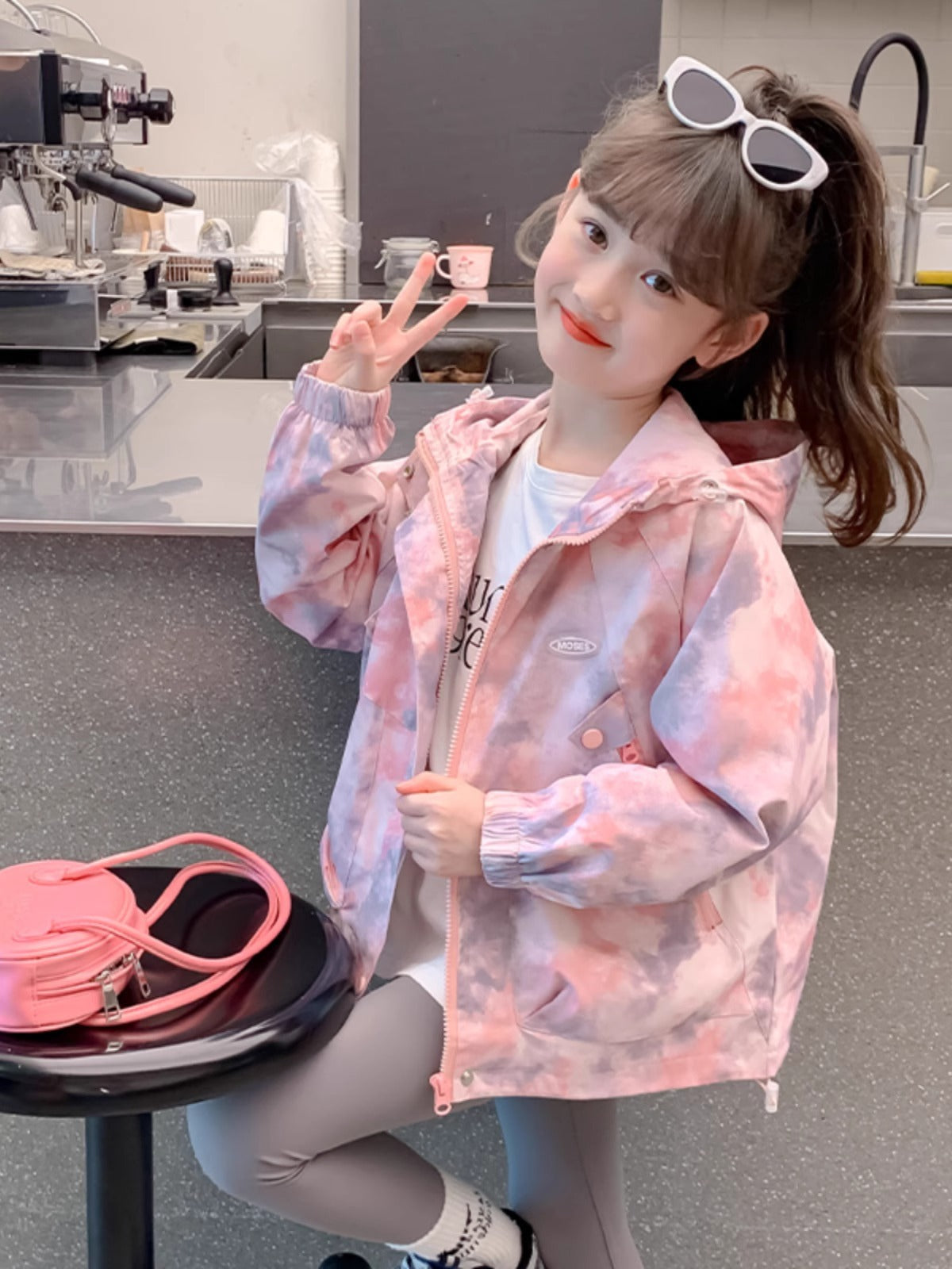 Chaqueta Cortavientos Niña con Capucha Rosa y Morada
