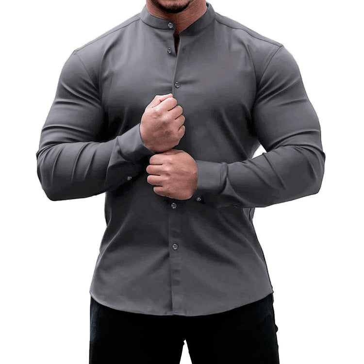 Camisa manga larga hombre casual slim fit color sólido