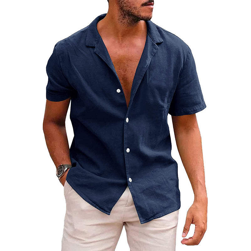 Camisa Lino Hombre Manga Corta Casual Suelta Verano