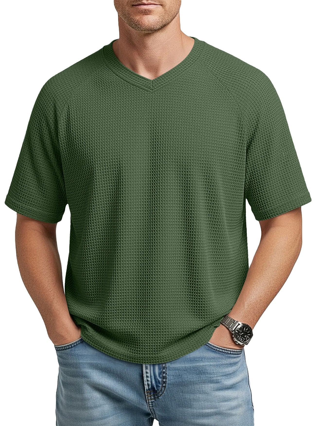Camiseta Hombre Manga Corta Cuello V Waffle