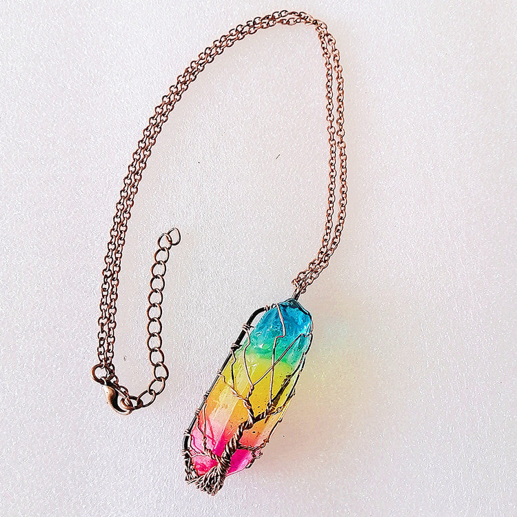 Collar Colgante Arbol de la Vida Cristal Piedra Natural Mujer