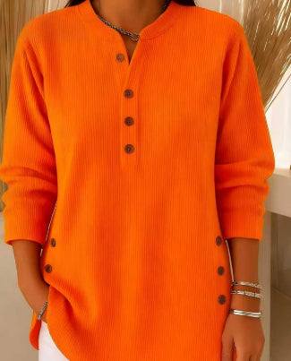 Jersey Mujer Cuello V Botones Manga Larga | Color Liso