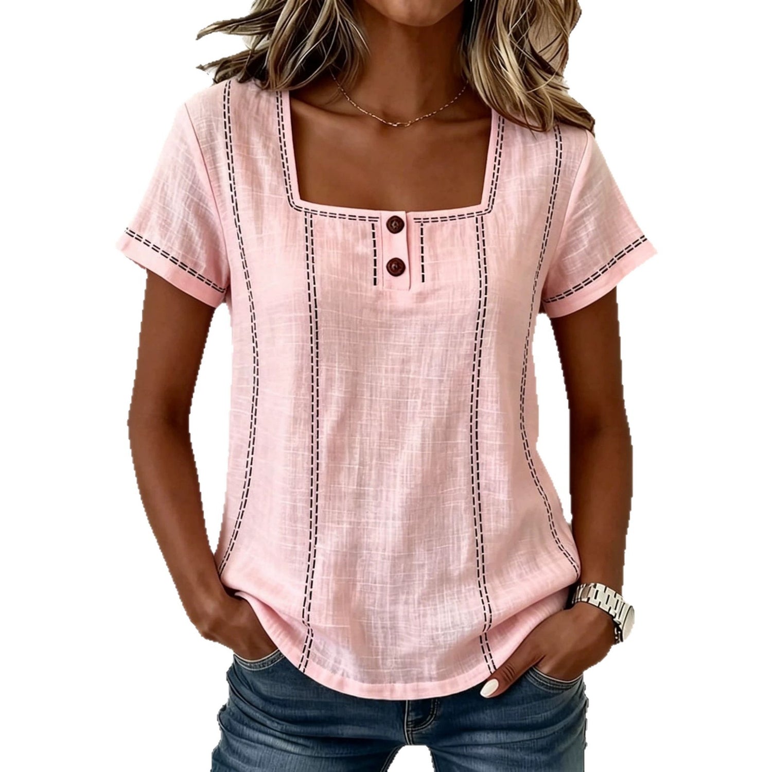 Camisa Mujer Manga Corta Estampada | Casual Holgada con Botón